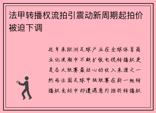 法甲转播权流拍引震动新周期起拍价被迫下调